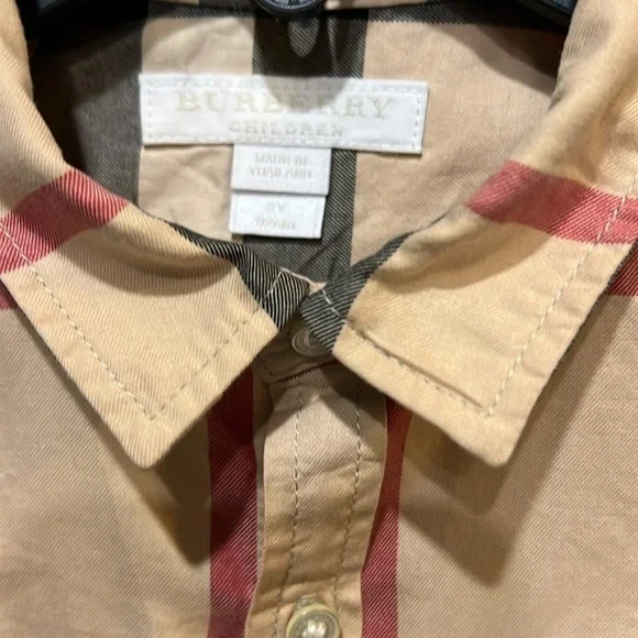 Authentic Burberry Check long sleeve button down shirt size 2Y - Picture 2 of 7